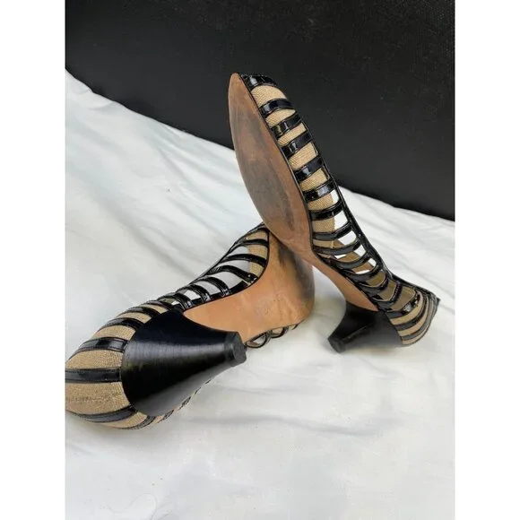 Alturo Chiang Women's Black Leather Peep toe Shoes/Heels 2.25" Size 9.5 SKU 3412 - Picture 8 of 8